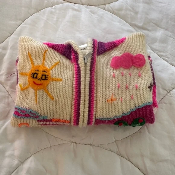 Colorful Knit Hooded Cardigan with Animal Design - Picture 6 of 9